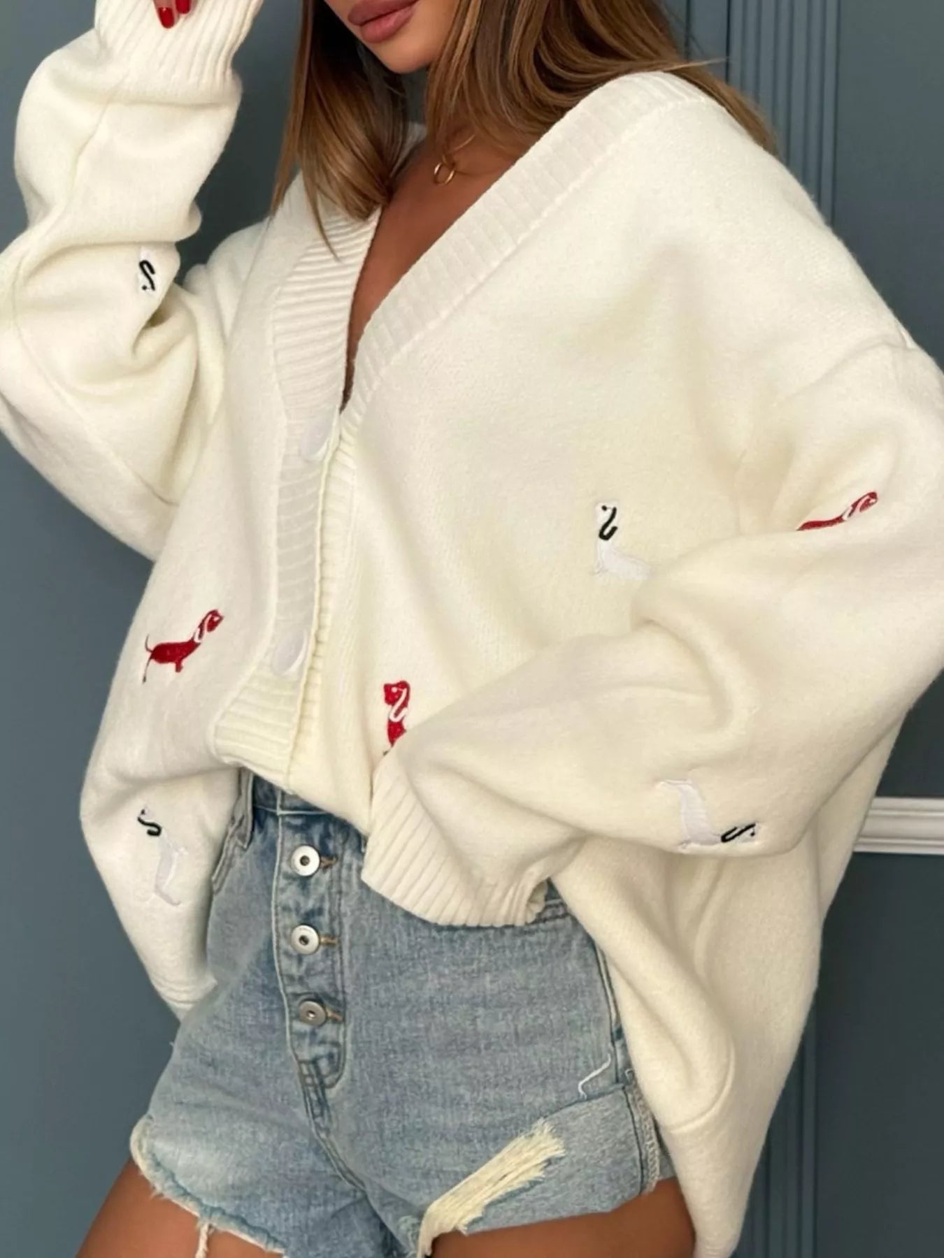 Embroidered Button Up Cardigan 