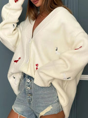 Embroidered Button Up Cardigan 