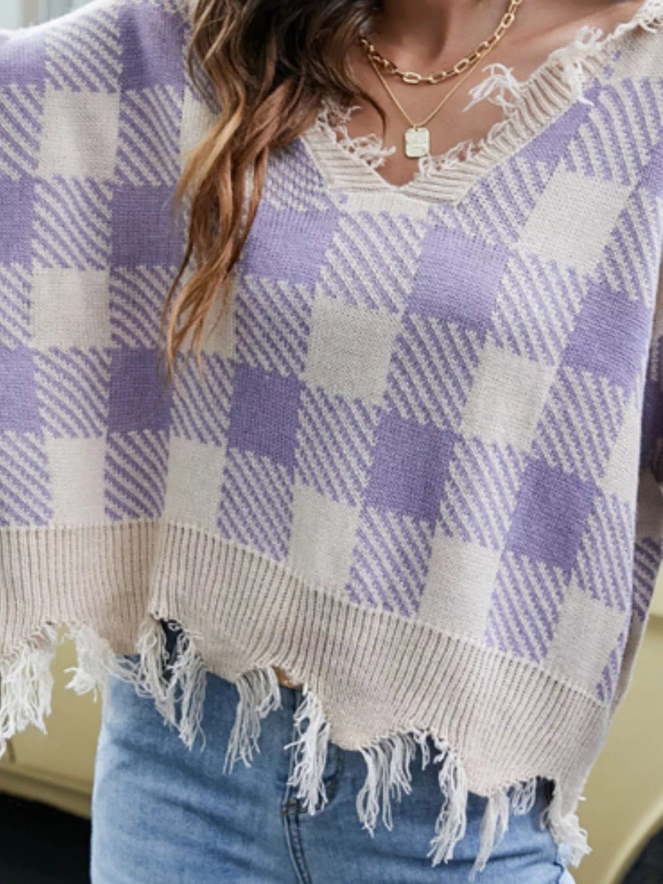Frayed Hem Long Sleeve Sweater 
