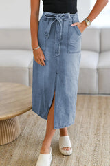 Tied Slit Denim Skirt 
