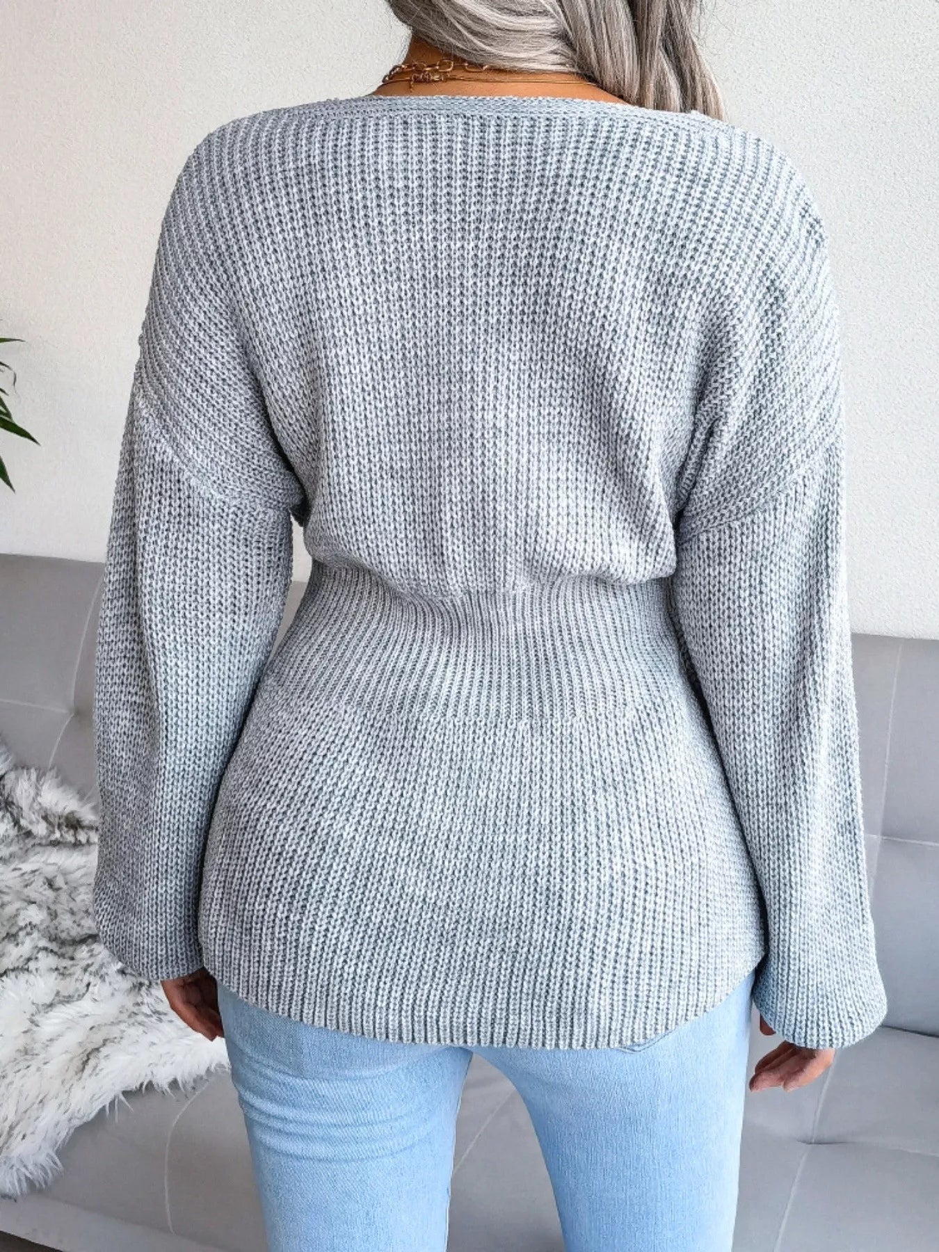 V-Neck Dropped Shoulder Sweater 