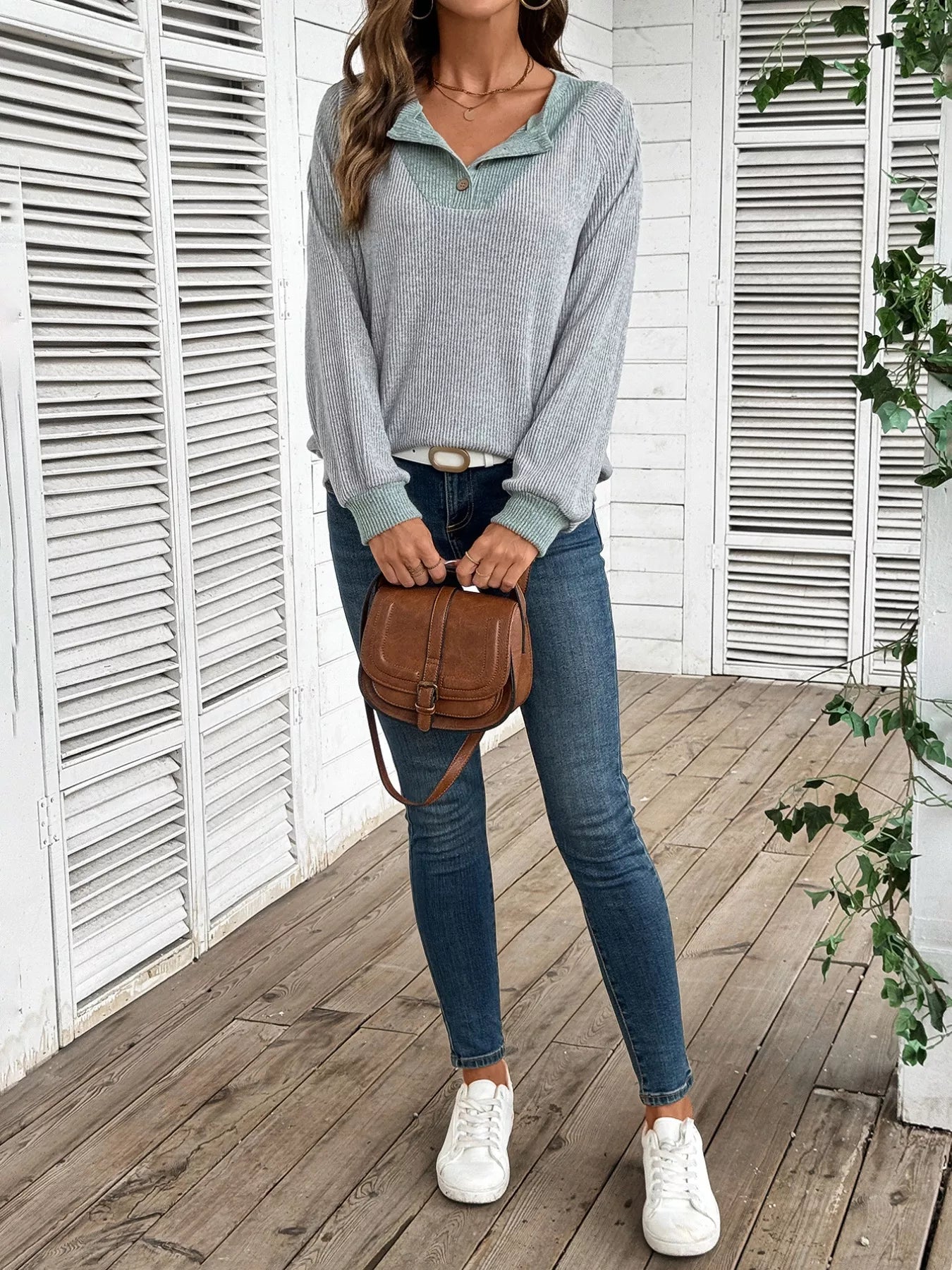 Ribbed Knit Two-Tone Top 