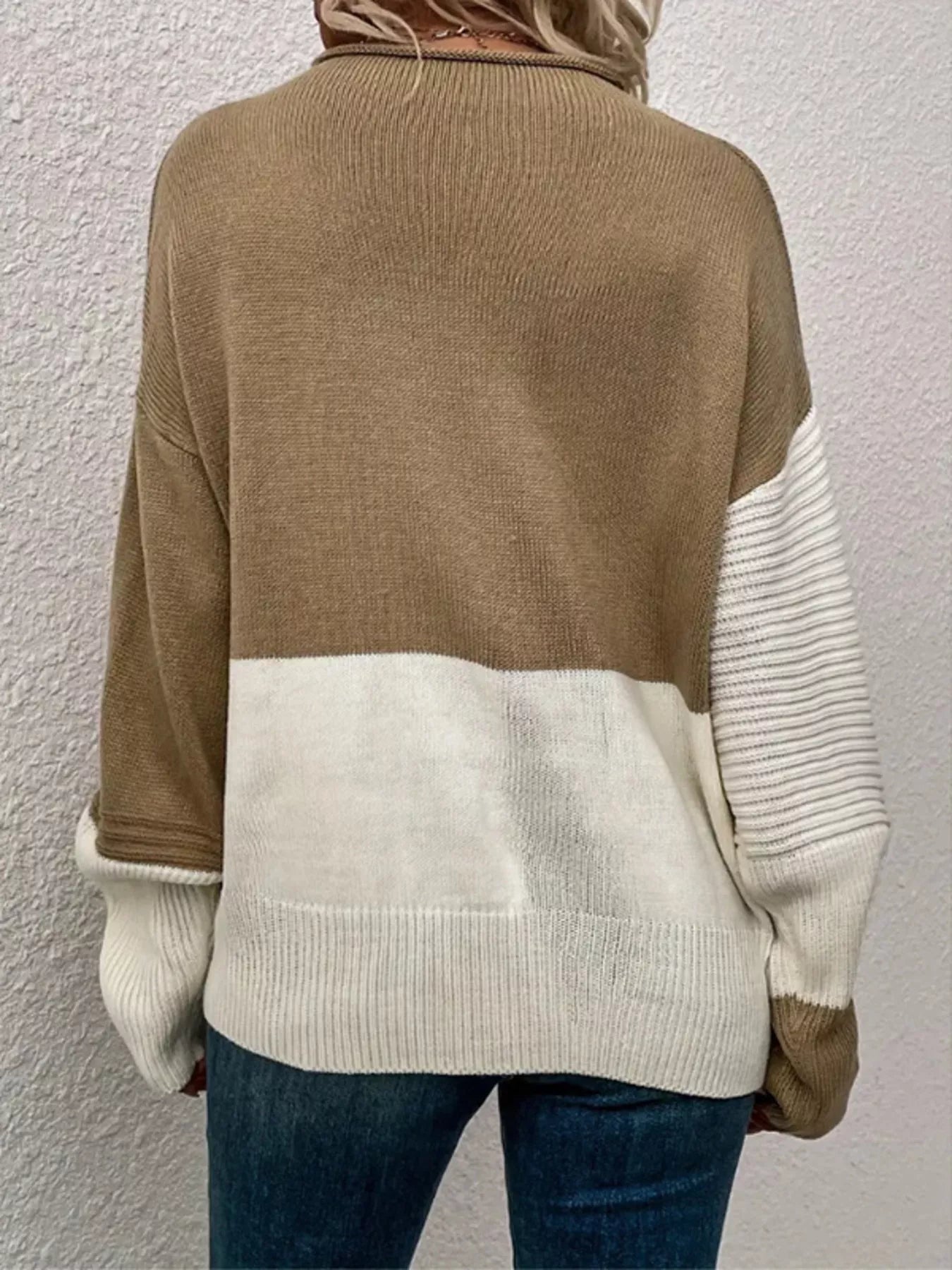 Color Block Ribbed Knit Sweater 