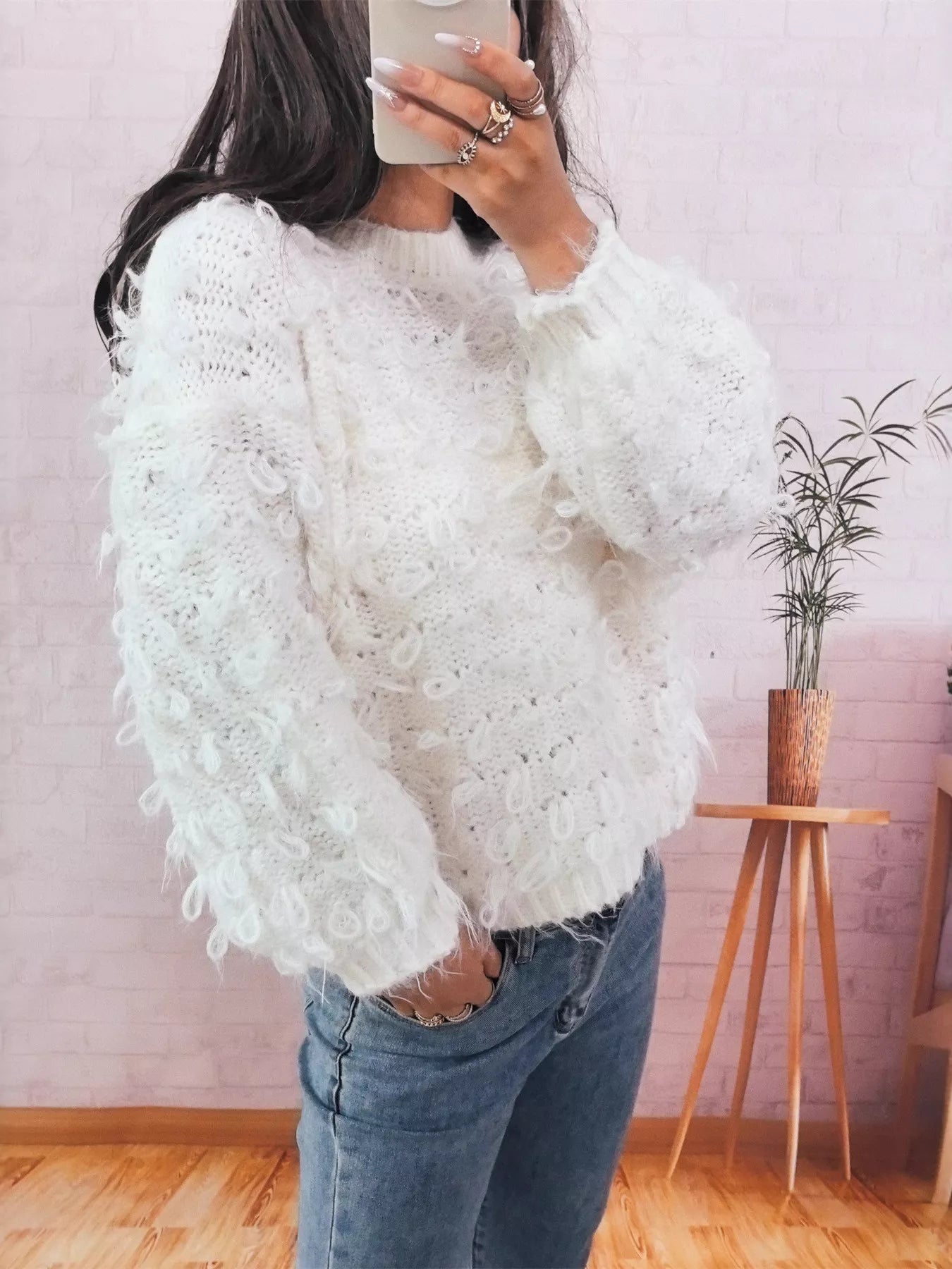 Chunky Round Neck Long Sleeve Sweater 