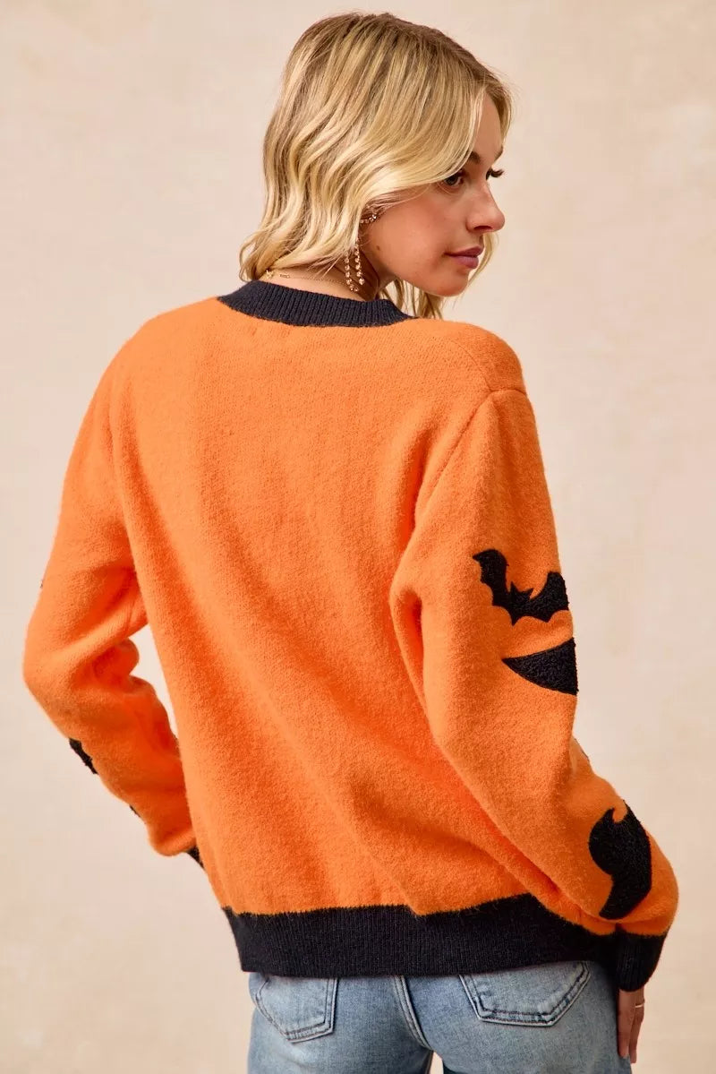 BiBi Halloween Witch Hat Moon Bat Artwork Cardigan 