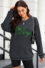 LUCKY Round Neck Dropped Shoulder Sweatshirt 