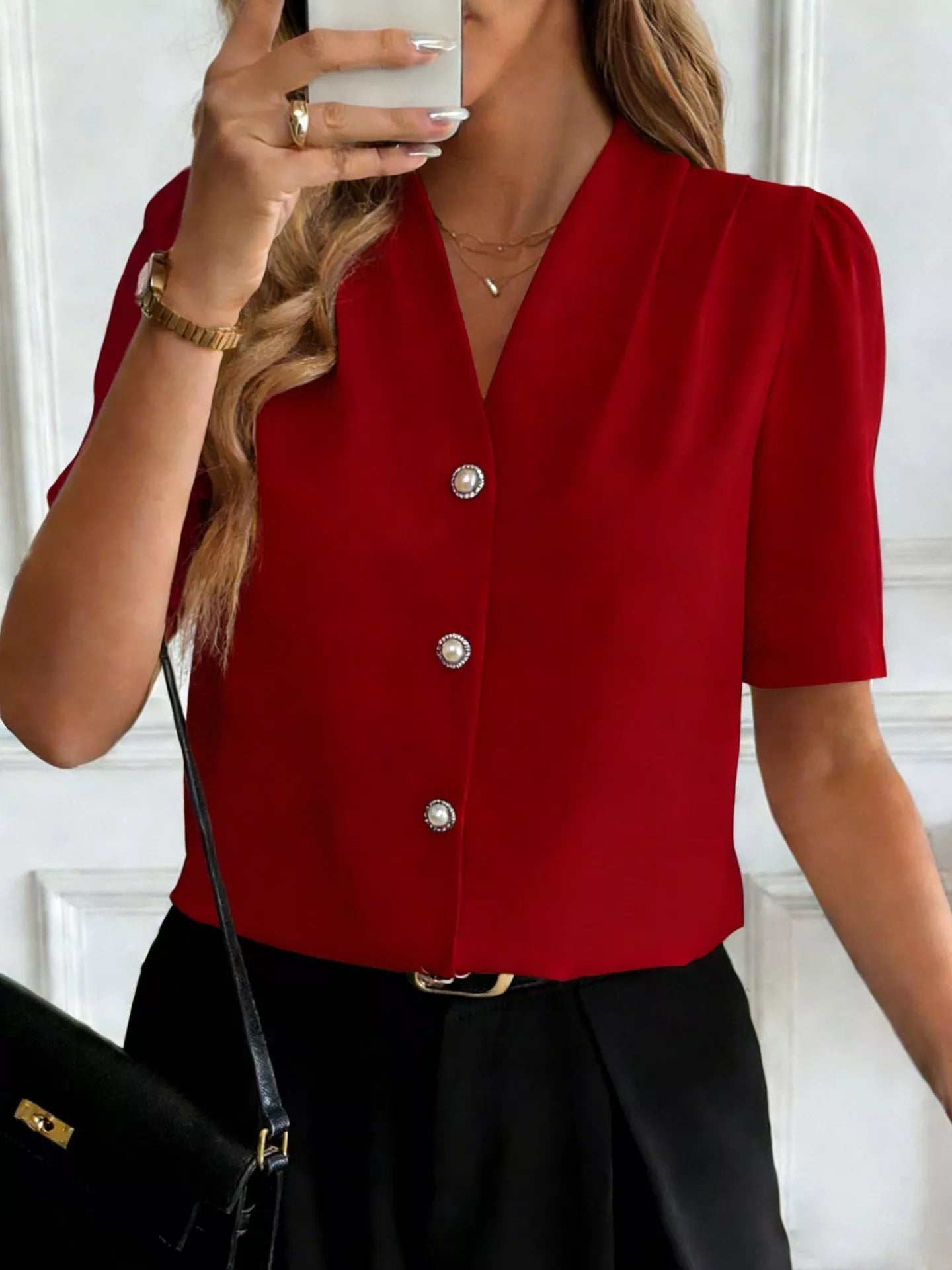 V-Neck Button-Down Shirt 