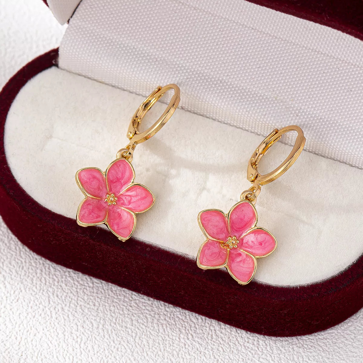 4 Piece Colorful Flower Drop Earrings 