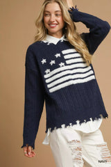 Umgee Distressed American Flag Sweater 