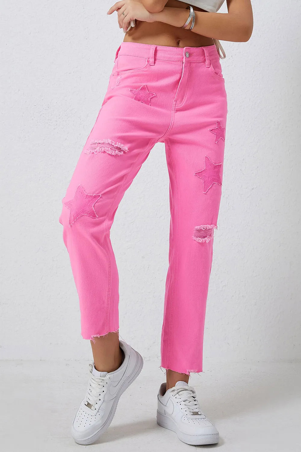Star Raw Hem Distressed Jeans 
