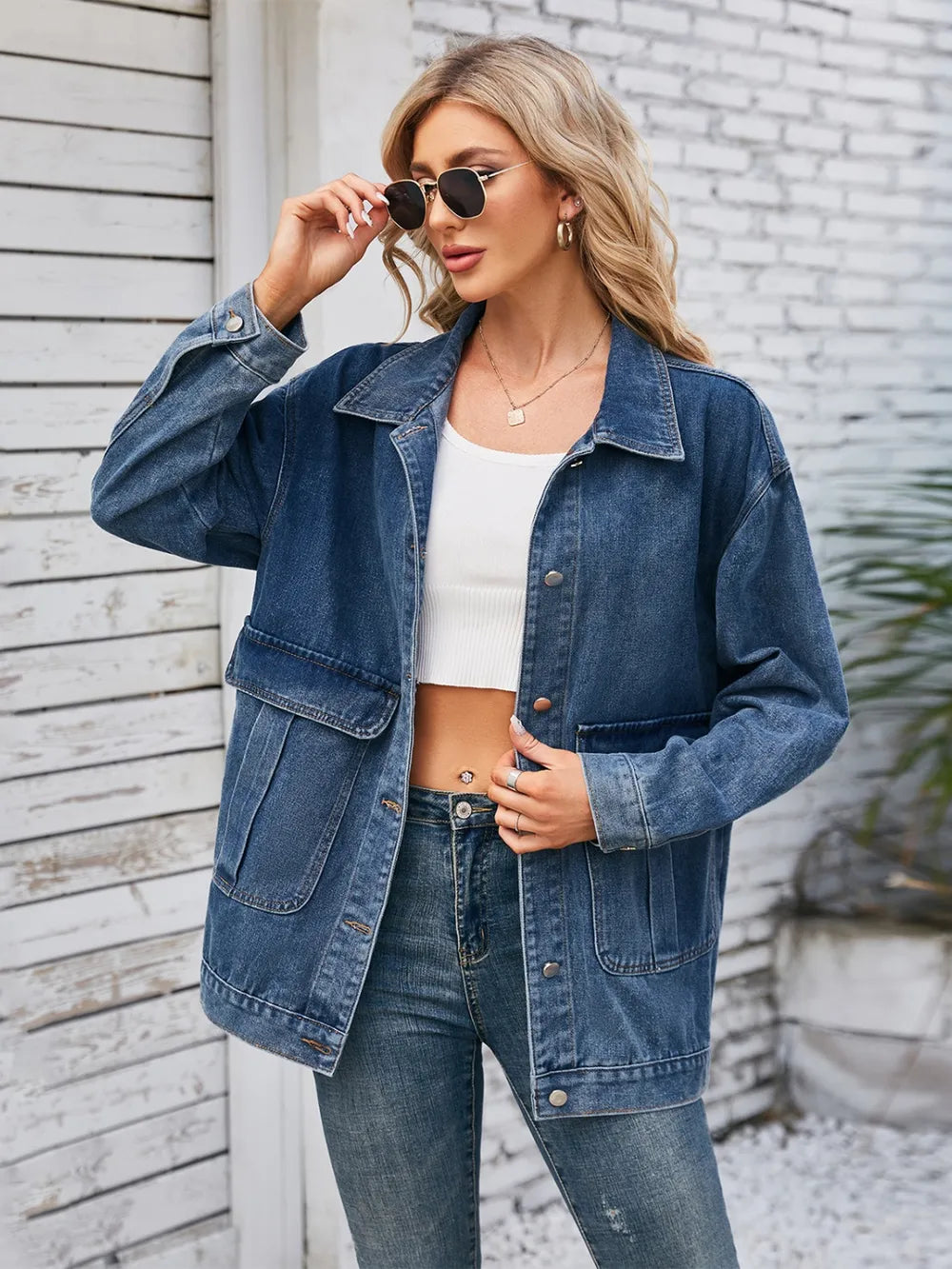 Button Up Long Sleeve Denim Jacket 