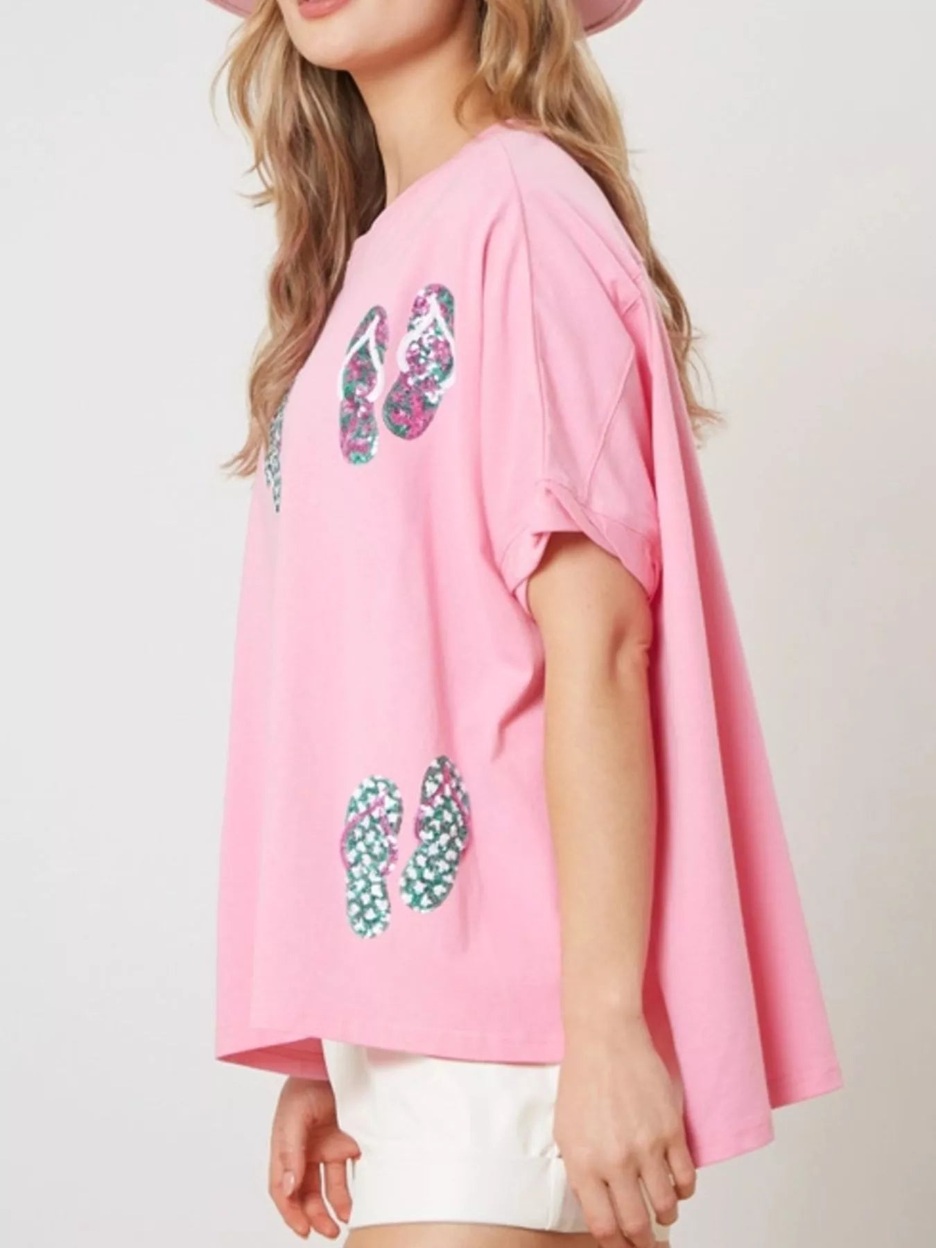 Flip-Flop Print Round Neck Casual T-Shirt 