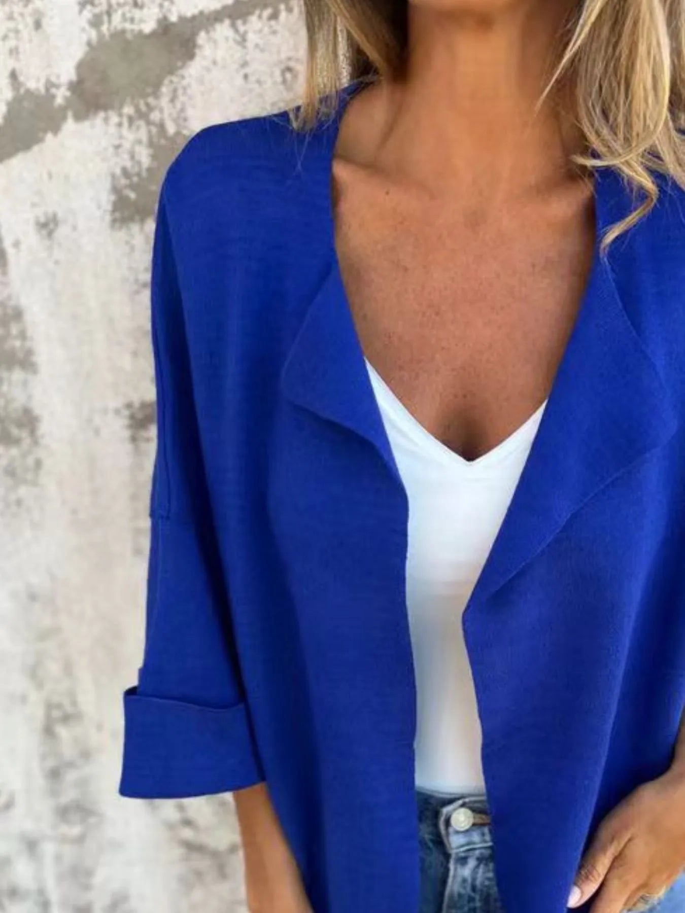 Full Size Open Front 3/4 Sleeve Cardigan Plus Size 