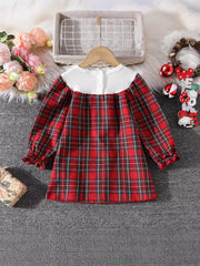 Children's Christmas Plaid Long Sleeve Dress 