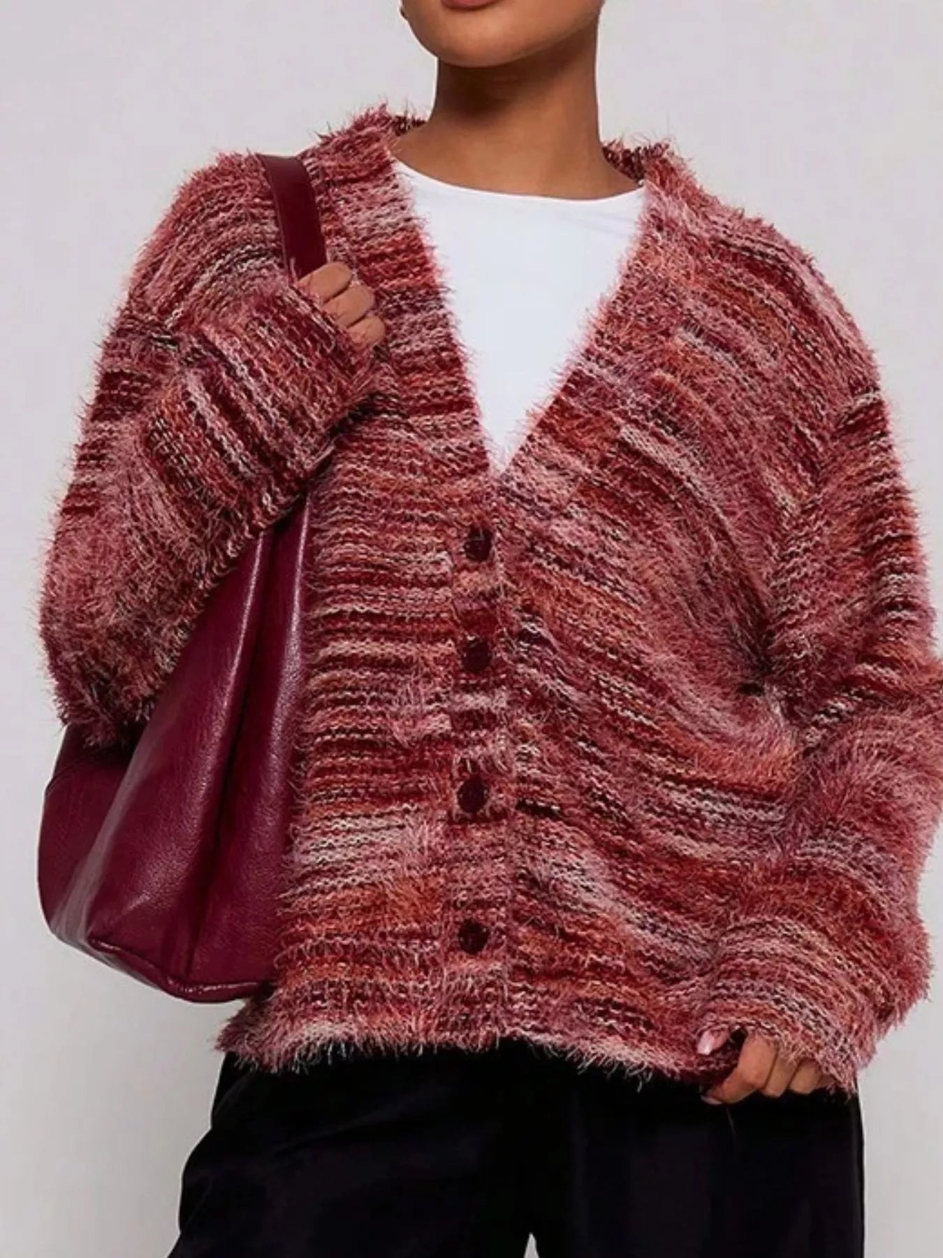 Chunky Knit V-Neck Button-Up Cardigan 