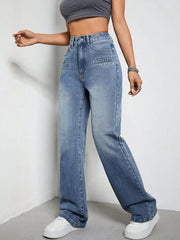 High Rise Wide Leg Jeans with Pockets 