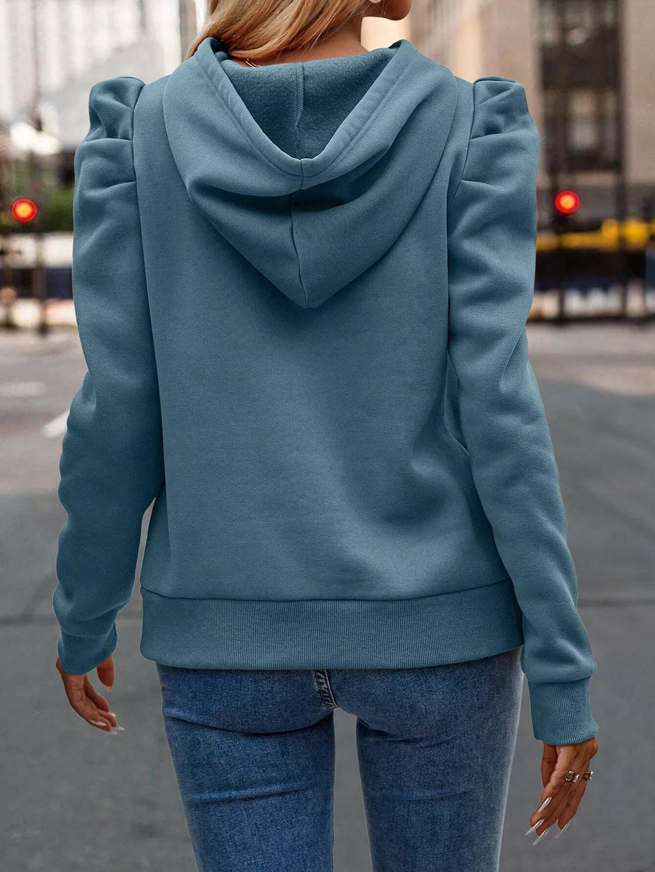 Puff Sleeve Hoodie with Drawstring 