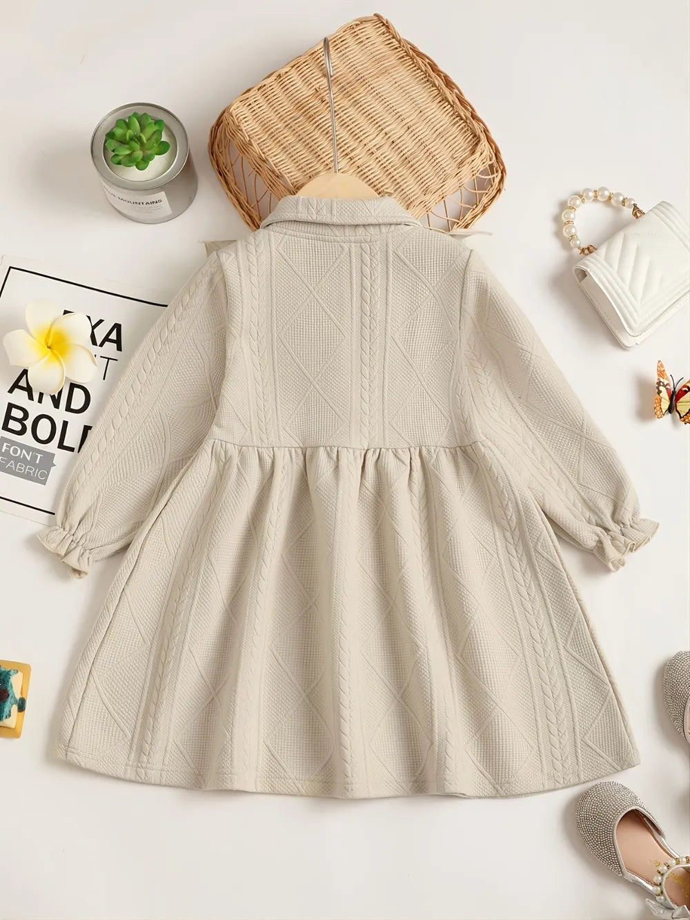 Children's Ruffled Bow Collared Neck Dress 