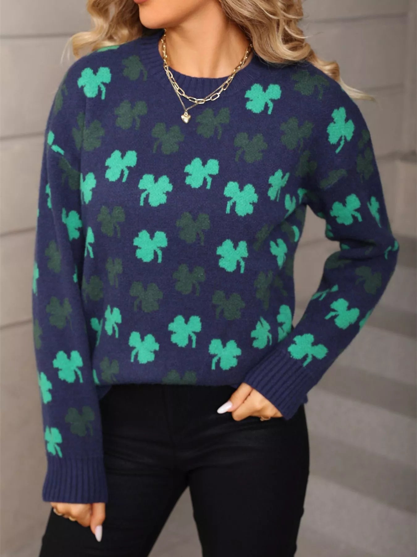 Lucky Clover Crew Neck Sweater 