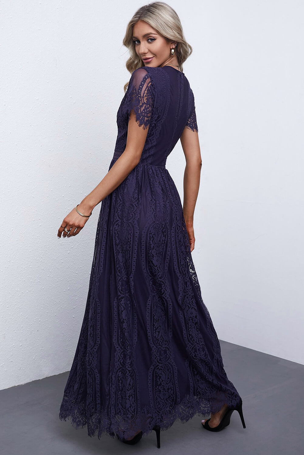 Scalloped Trim Lace Plunge Dress 