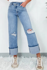 Distressed Straight Jeans with Pockets 