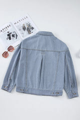 Striped Button Up Long Sleeve Denim Jacket 