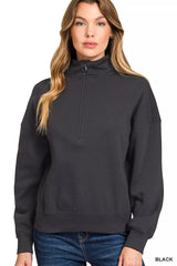 Zenana Fleece High Neck Half Zip Sweatshirt 