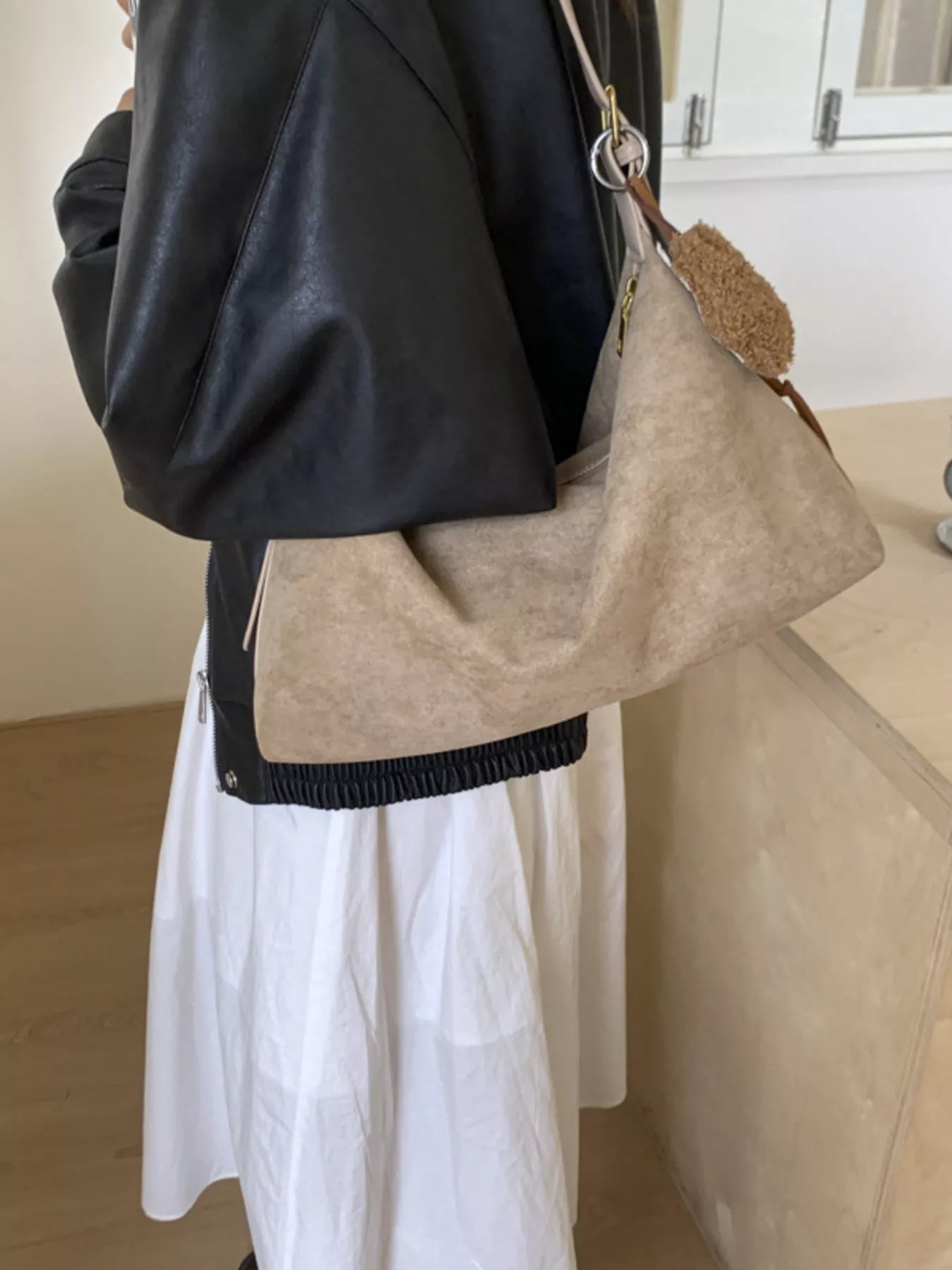 Solid Color Suede Hobo Crossbody Bag 