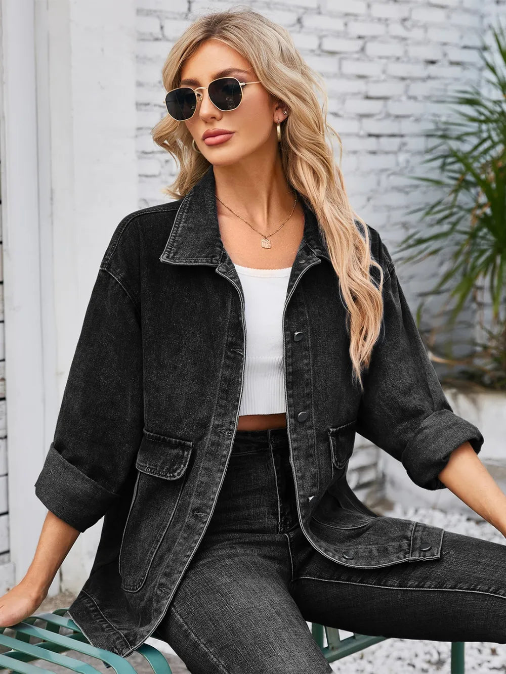 Button Up Long Sleeve Denim Jacket 