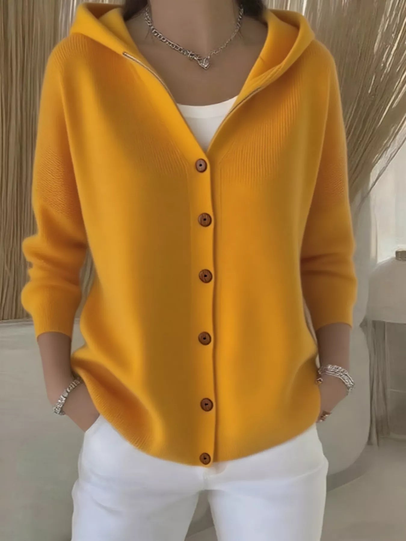 Full Size Hooded Button-Front Soft Knit Cardigan Plus Size 