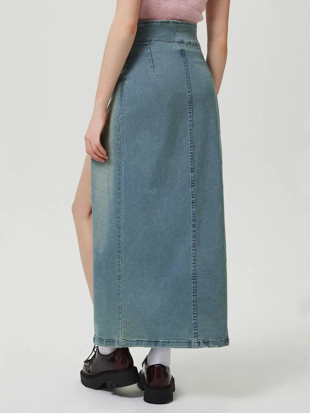 Slit Denim Skirt with Zip 