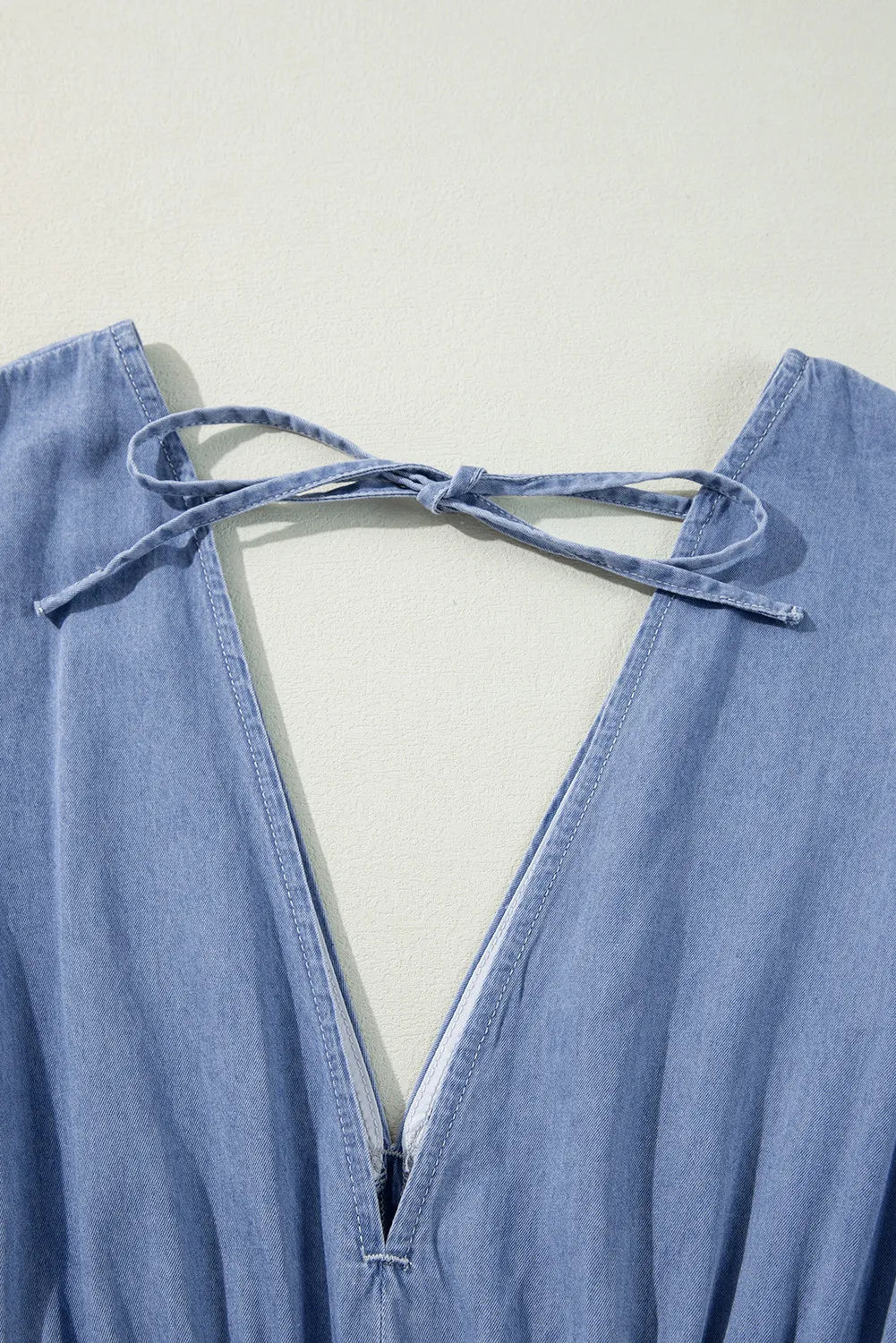 Tied Plunge Three-Quarter Sleeve Denim Dress 