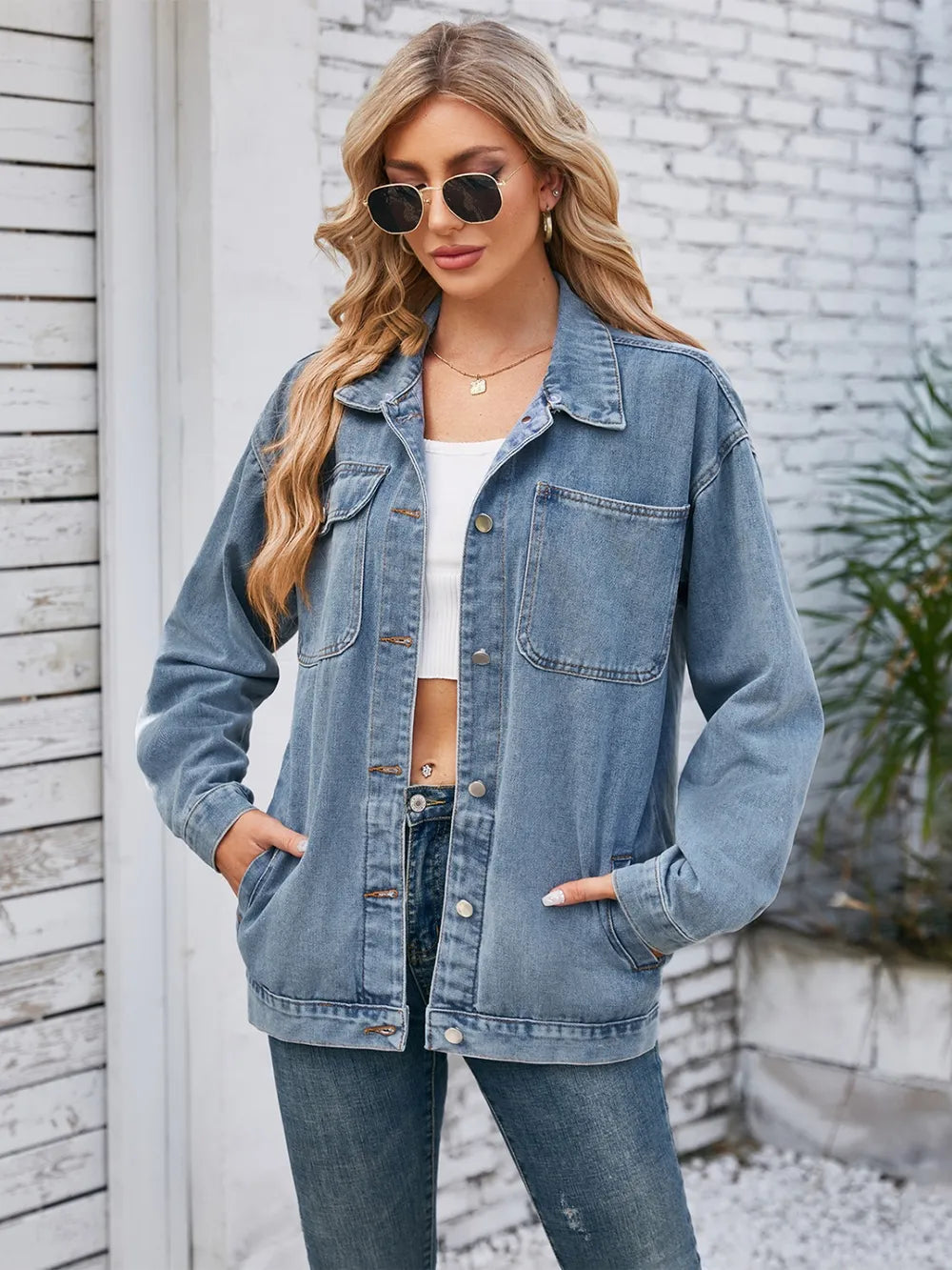 Pocketd Button Up Detachable Hooded Denim Jacket 