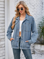 Pocketd Button Up Detachable Hooded Denim Jacket 