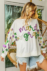 BiBi Fleur De Lis Sleeve Mardi Gras Pullover 