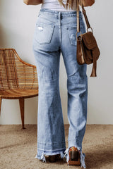 Raw Hem Bootcut Jeans with Pockets 