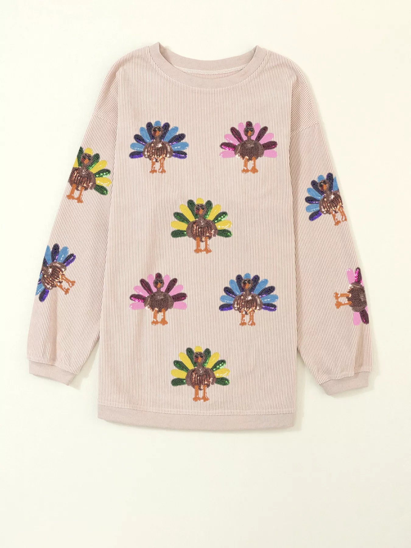 Full Size Turkey Graphic Corded Baggy Sweatshirt Plus Size 