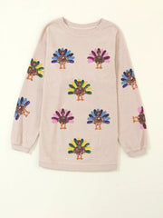 Full Size Turkey Graphic Corded Baggy Sweatshirt Plus Size 