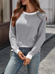 Ribbed Round Neck Raglan Sleeve Knit Top 
