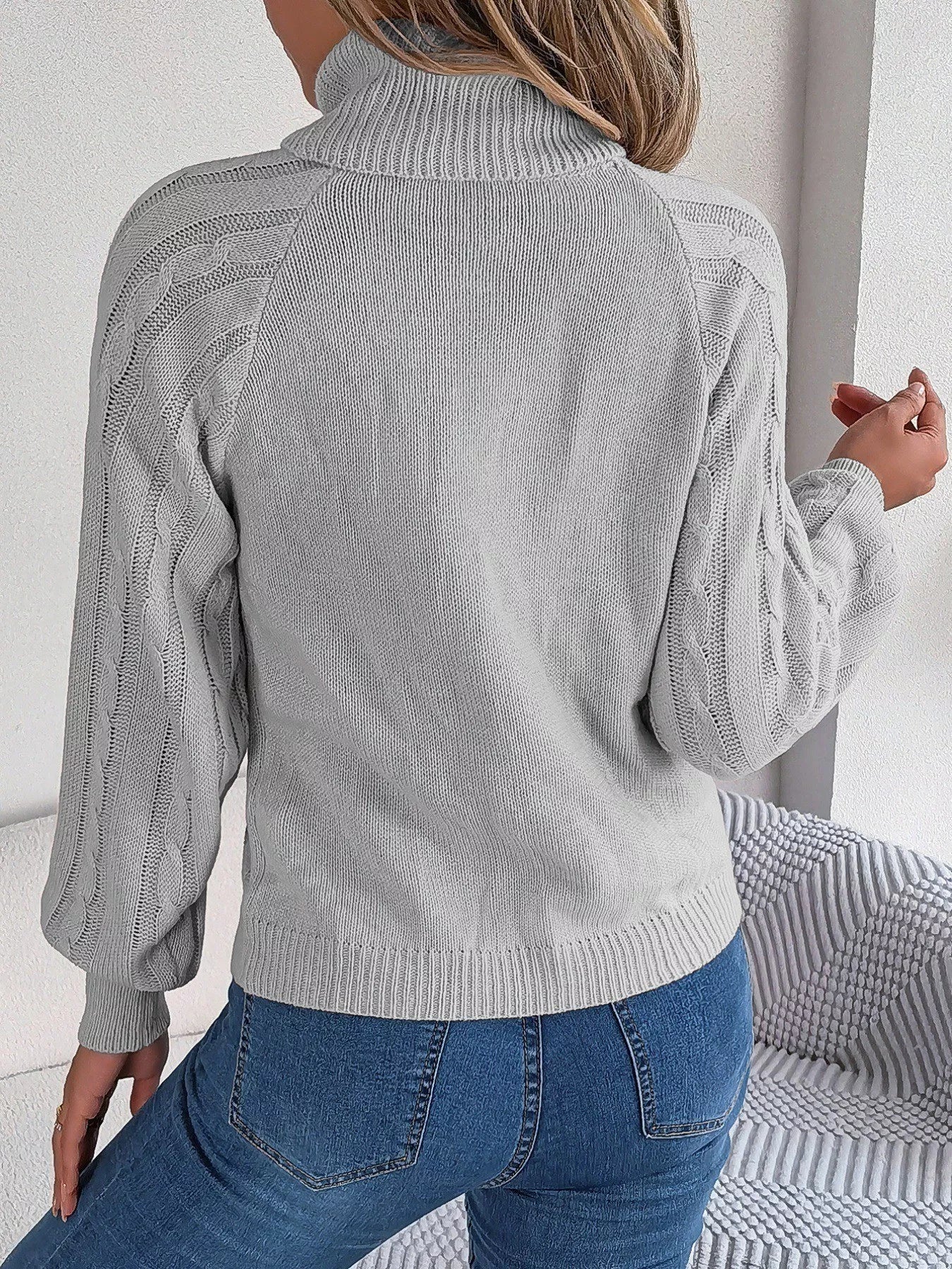 Cable Knit Turtleneck Long Sleeve Sweater 