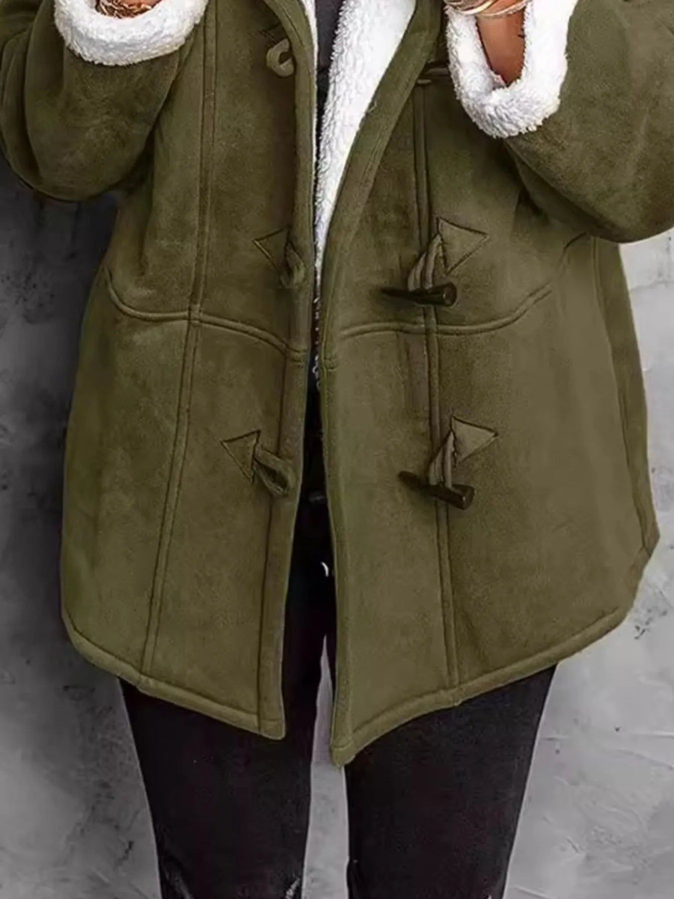 Full Size Cozy Sherpa Lined Toggle Coat with Hood Plus Size 