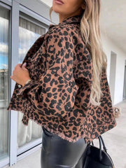 Leopard Print Raw Hem Denim Jacket 