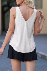 Eyelet Knit Patterned Loose V Neck Tank Top 