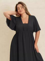 Plus Size Boho Ruffled Maxi Dress with Flutter Sleeves 