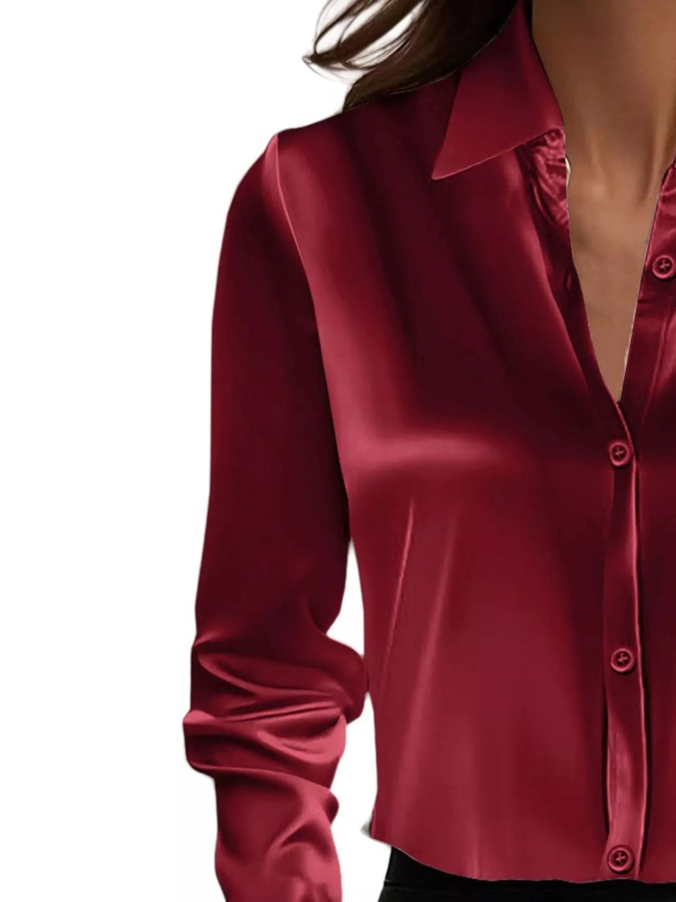 Full Size Button Down Collared Neck Long Sleeve Shirt Plus Size 
