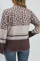 Plus Size Leopard Round Neck Long Sleeve Top 