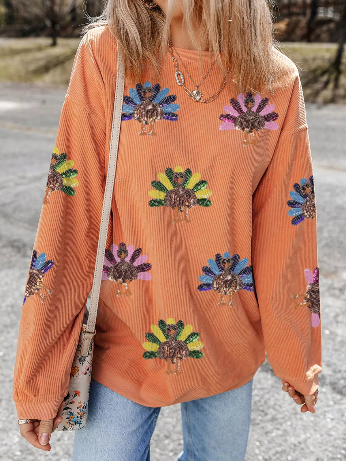 Turkey Graphic Corded Baggy Sweatshirt 