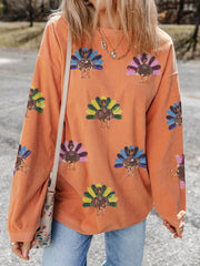 Turkey Graphic Corded Baggy Sweatshirt 
