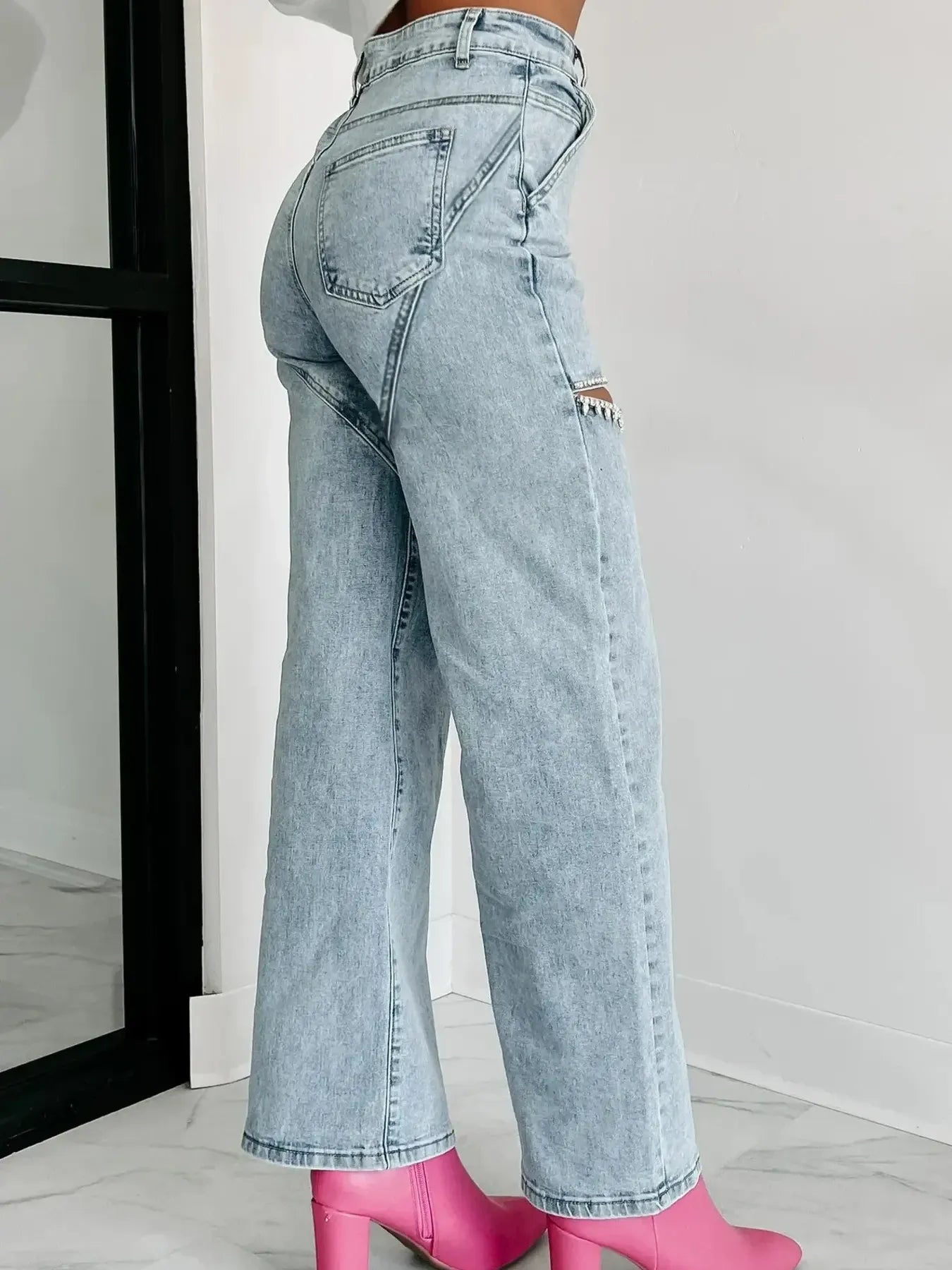 High Waist Cut-Out Wide Leg Jeans 
