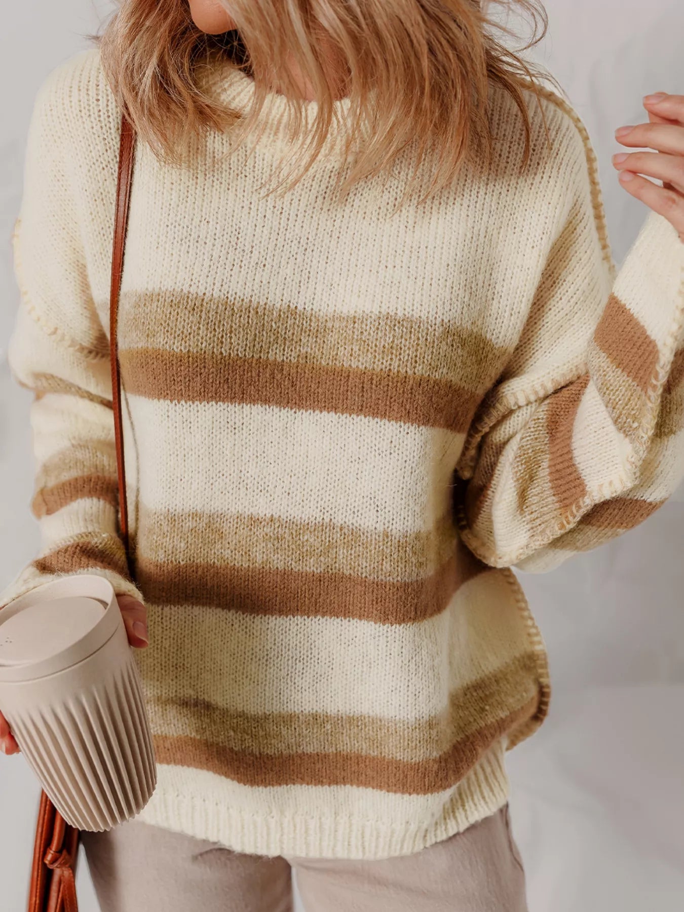 Stripe Exposed Seam Drop Shoulder Knit Baggy Sweater 